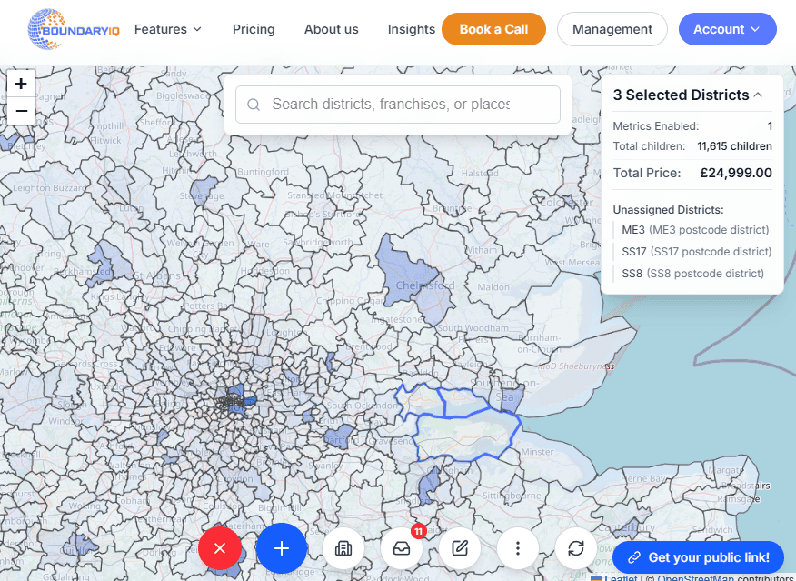 Territory intelligence map insights view