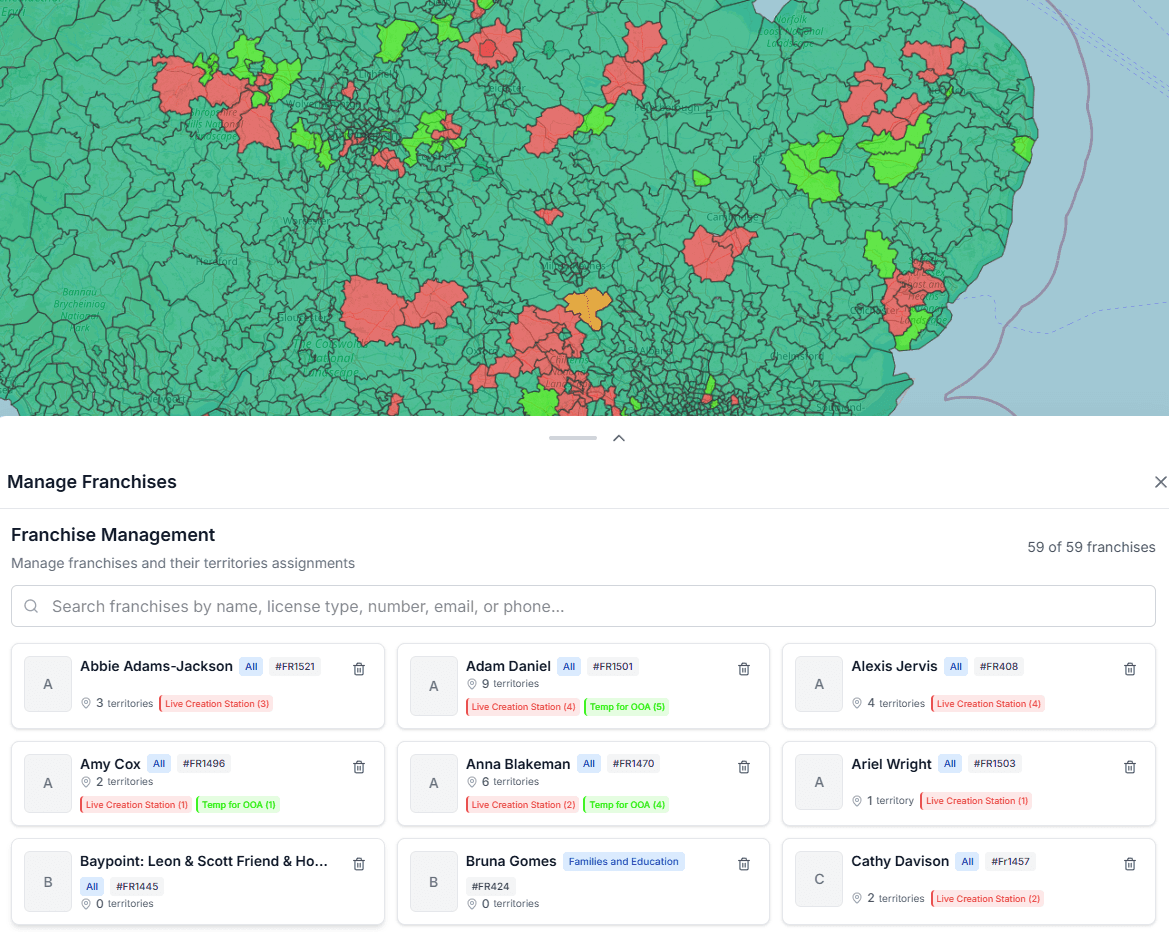 Territory management dashboard view